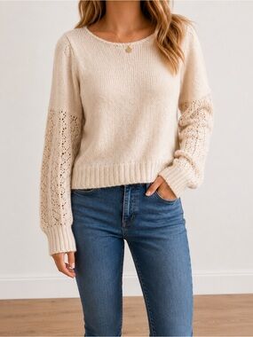 Old Navy Cream Knit Balloon Sleeve Sweater